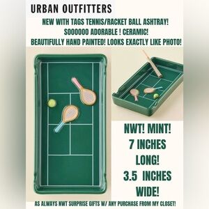 NWT! URBAN OUTFITTERS TENNIS COURT/RACKET BALL ASHTRAY! PERFECTLY HAND-PAINTED!